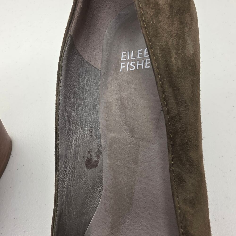 Eileen Fisher Hawk Olive Green Suede Block Heel Size 7 - Picture 10 of 14